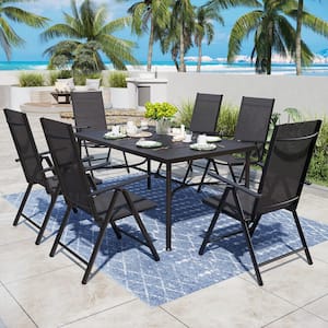 Black 7-Pieces Metal Outdoor Patio Dining Set with Folding Sling Dining Chairs