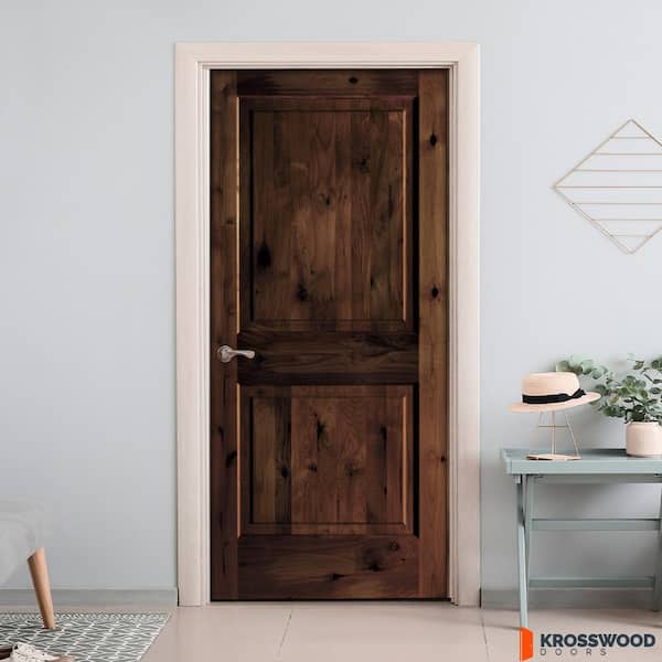 DIY 24 in. x 80 in. Alder Square Top Right-Hand Red Mahogany Stain Single Interior Door Kit w/ Quick Assemble Jamb