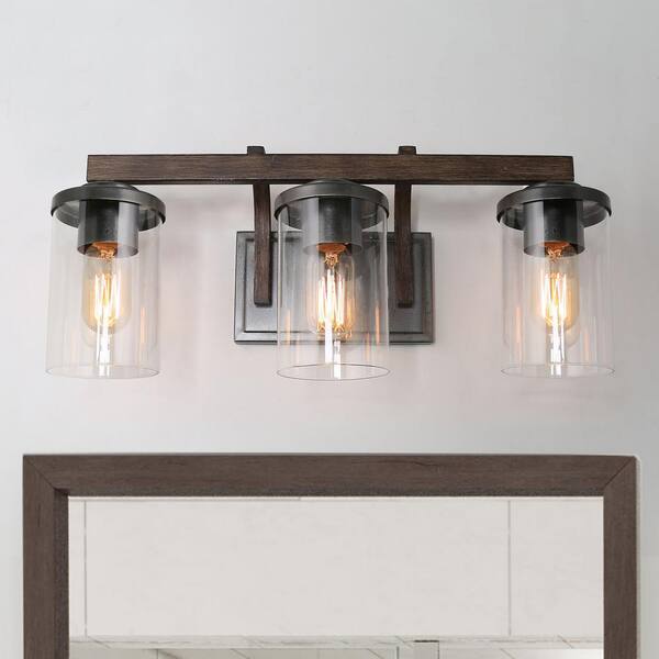 LNC Birddlewood 20 in. 3-Light Rust Gray Bathroom Vanity Light with ...