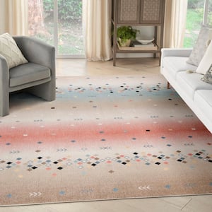 Washable Decor Multicolor 8 ft. x 10 ft. Distressed Contemporary Area Rug