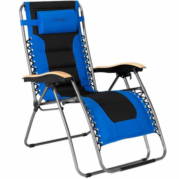 ANGELES HOME Folding Adjustable Metal Outdoor Lounge Chair in Blue