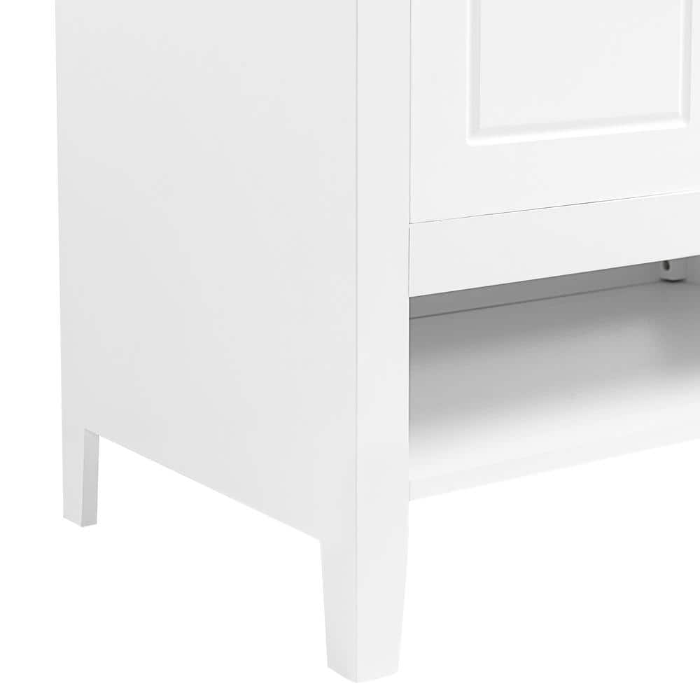 30" White Wood Freestanding Single Sink Bath Vanity with Ceramic Top