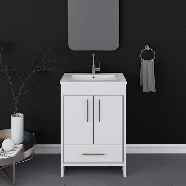 VOLPA USA AMERICAN CRAFTED VANITIES Pacific 24 in. x 18 in. D Bath Vanity in White with Ceramic Vanity Top in White with White Basin