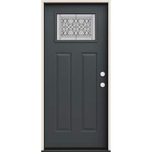 36 in. x 80 in. Left-Hand/Inswing Craftsman Selwyn Decorative Glass Marine Steel Prehung Front Door