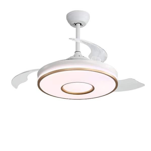 Sofucor 42 in. LED Indoor/Outdoor White Retractable Ceiling Fan with Light Kit and Remote Control