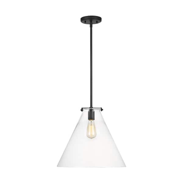 Generation Lighting Kate 1-Light Midnight Black Cone Pendant with Clear Glass Shade