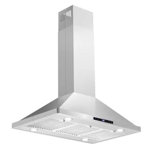 36 in. Ductless Island Range Hood with LED Lighting and Permanent Filters in Stainless Steel
