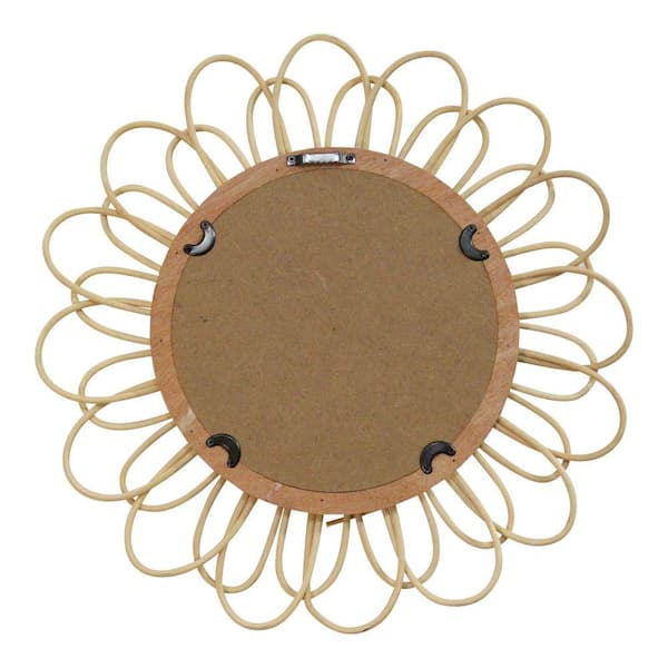 Homeroots Victoria Rattan Brown Flower Petal Design Round Wall Mirror 376642 The Home Depot