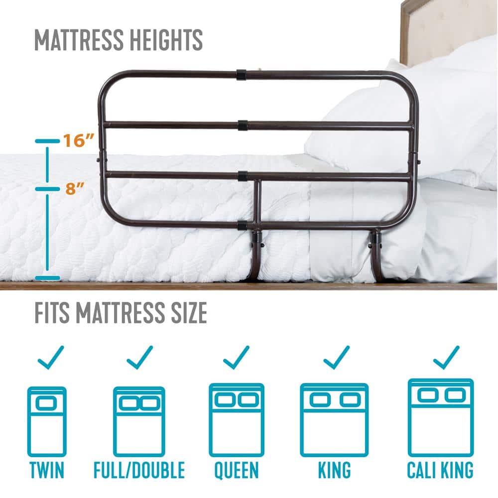 Adjustable Black Steel Bedside Safety Rail with Extendable Handle