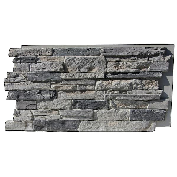 TRITAN BP Canyon's Edge Faux Stack Stone 48-3/4 in. x 24-3/4 in. Gray Fox Class A Fire Rated Urethane Siding Panel