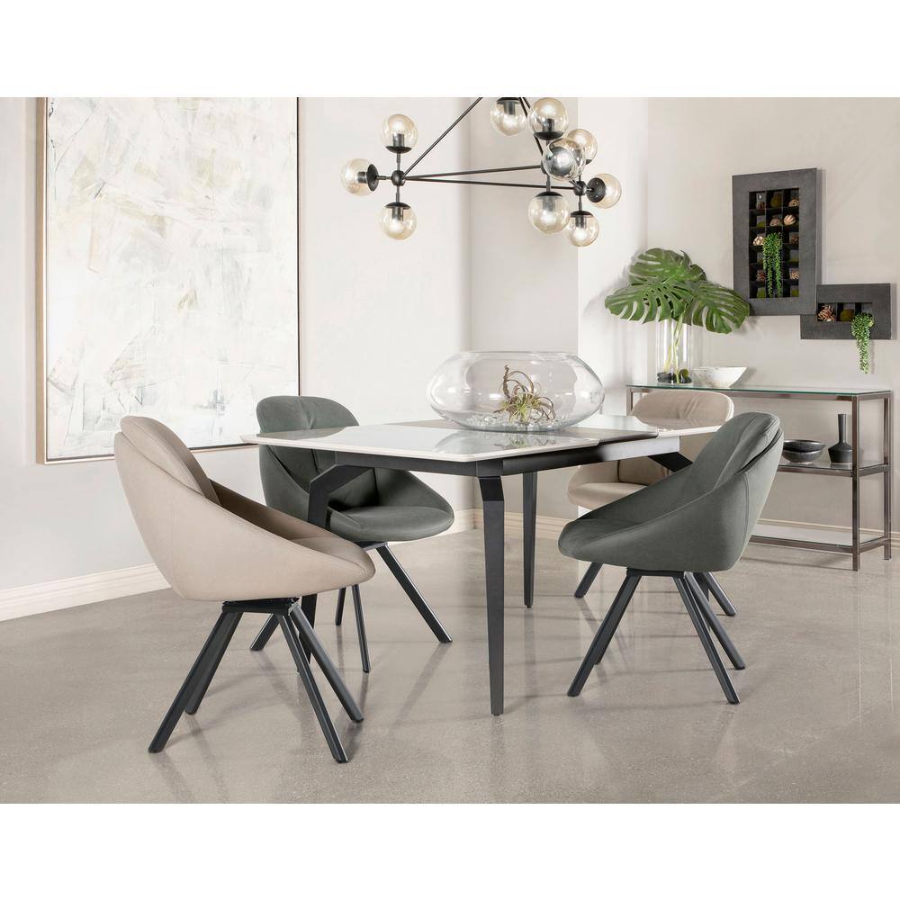 Mina Rectangular Extendable Gray Ceramic and Black Dining Table
