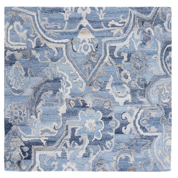 SAFAVIEH Marquee Blue/Gray 6 ft. x 6 ft. Abstract Floral Square Area Rug