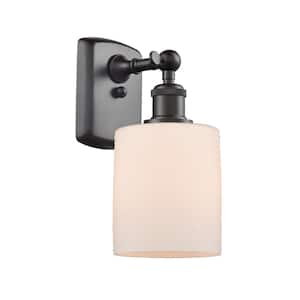 Cobbleskill 5 in. 1-Light Oil Rubbed Bronze Wall Sconce with Matte White Glass Shade