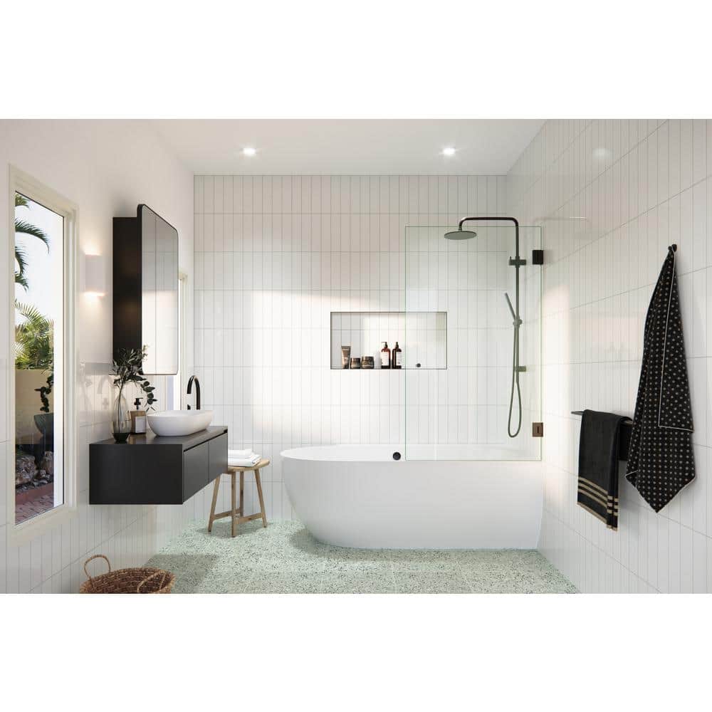 Albedo 34 in. x 58 in. Frameless Glass Bathtub Shower Door with Oil Rubbed Bronze Hardware