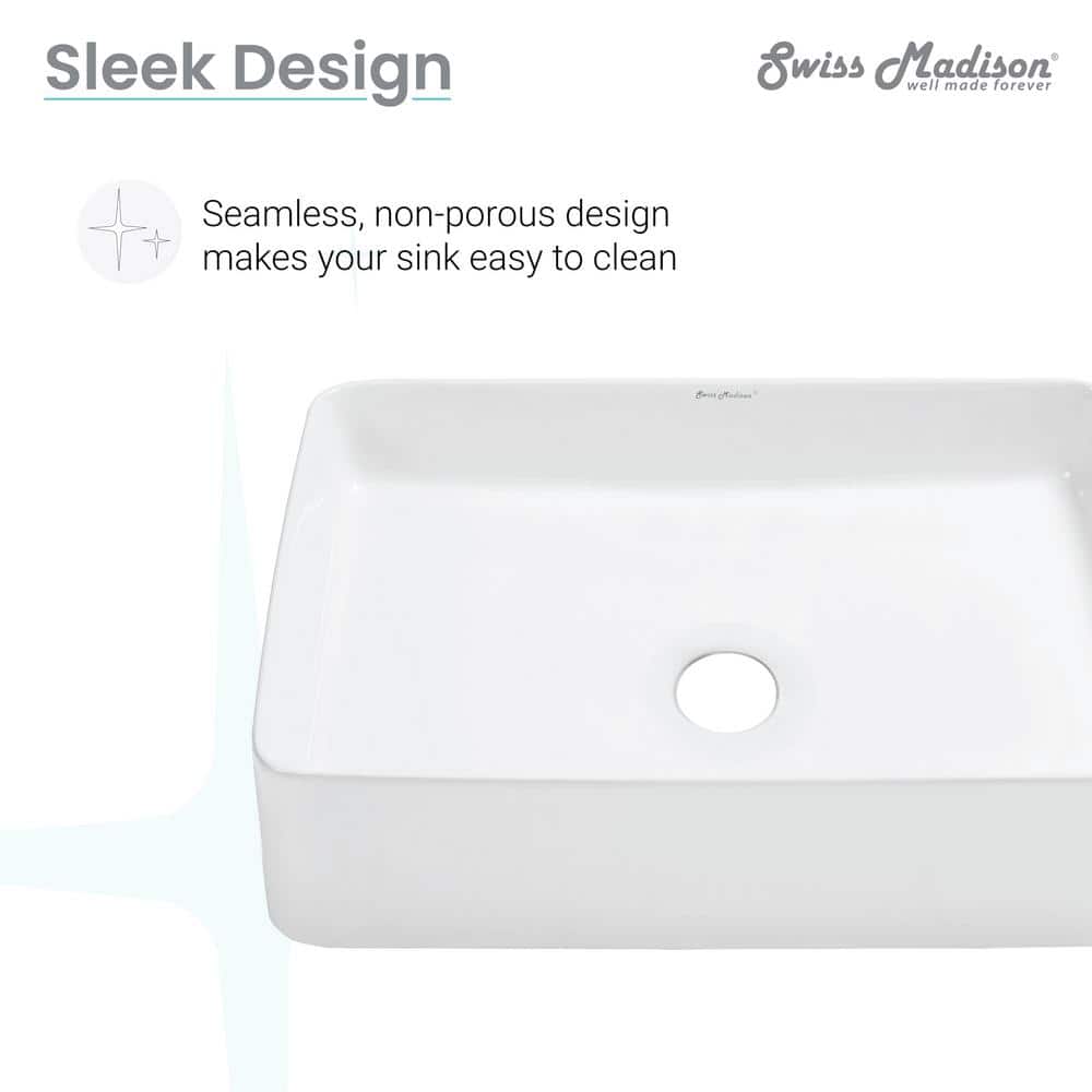 Glossy White Ceramic Rectangular Above-Counter Vessel Sink