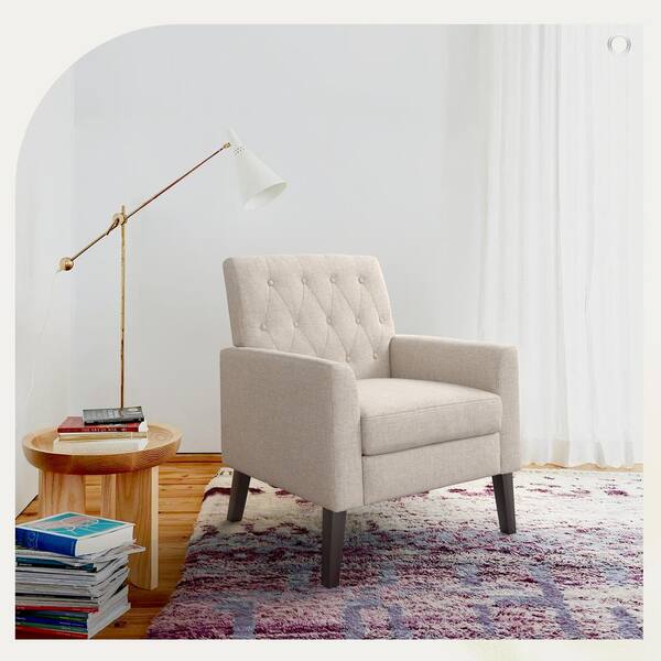 Buy Linen And Walnut Legs Mid Century Modern Button Tufted Accent Chair ...