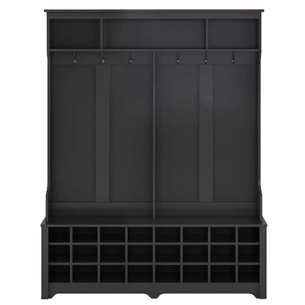 Asucoora Angelique Black 60 in. W x 77 in. H Hall Tree with Storage Shelf and Shoe Cubbies