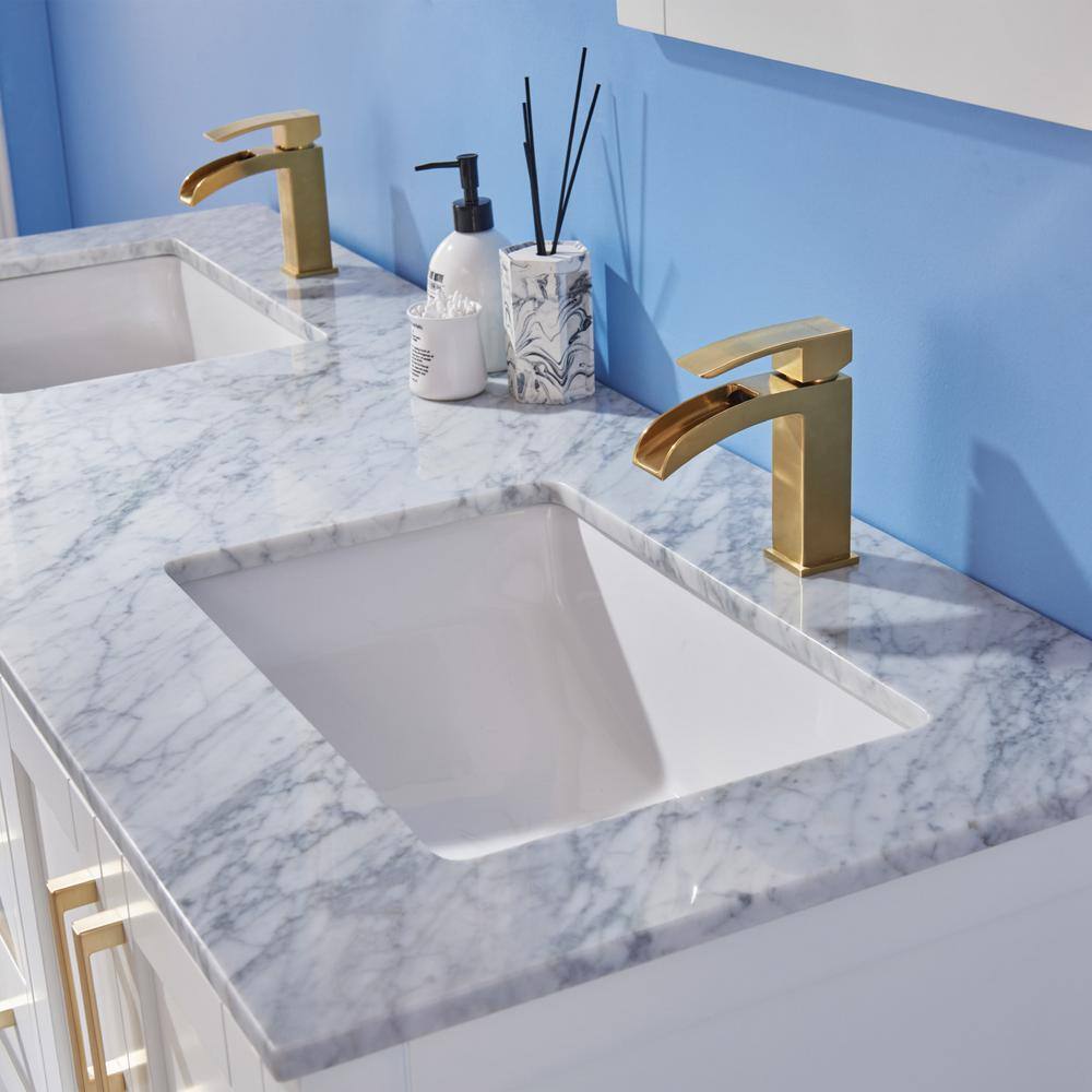 Remi 60" White Marble Double Vanity with Gold Hardware