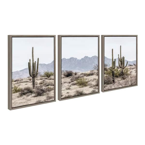 Kate and Laurel Sylvie Tall Saguaro Cacti Desert Mountain by the Creative Bunch Studio 3-Piece Framed Art Print 18 in. x 24 in.