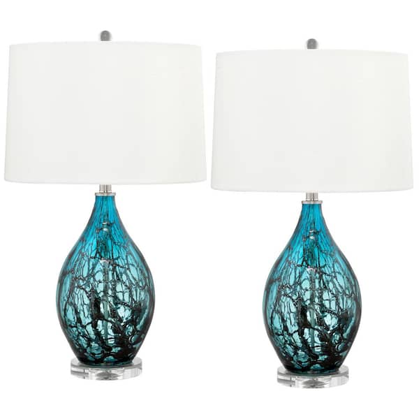 Unbranded Sassari 28 in. Teal and Black Fused Glass Table Lamp (Set of 2)