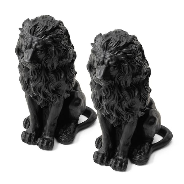 Glitzhome 20.75 in. H MGO Black Sitting Lion Garden Statue