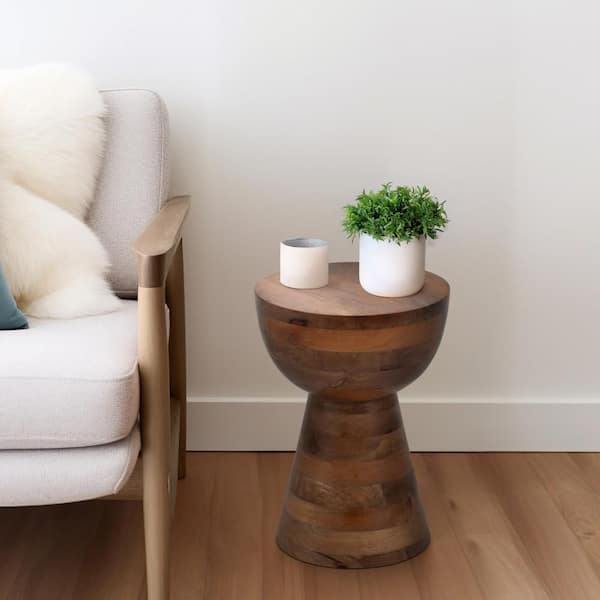 Liv & Skye 13 in. Brown Round Mango Wood Polished End Table