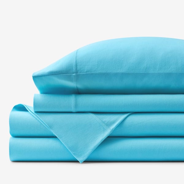The Company Store Company Cotton 3-Piece Turquoise Solid Cotton Jersey Knit Twin XL Sheet Set