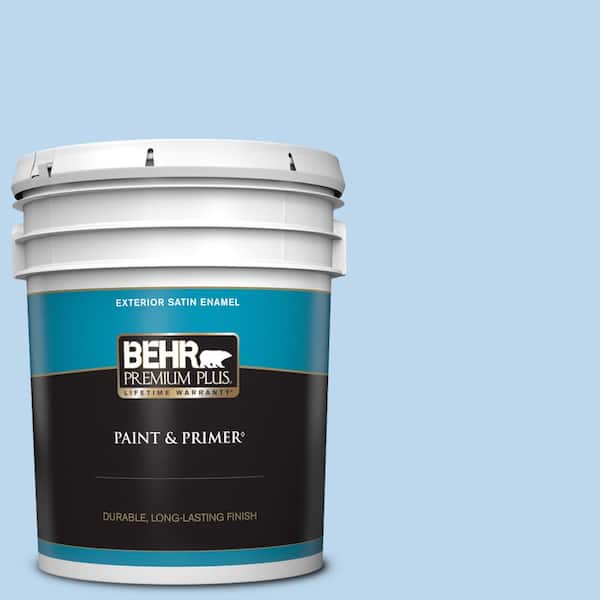 BEHR PREMIUM PLUS 5 gal. #P520-1 First Rain Satin Enamel Exterior Paint & Primer