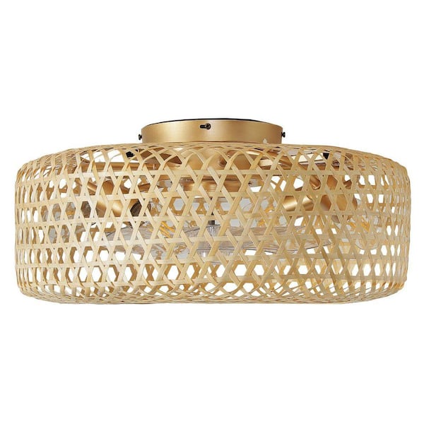 19.69 in. 4-Lights Indoor Gold Farmhouse Boho Rattan Caged Ceiling Fan with Remote Included No Bulbs