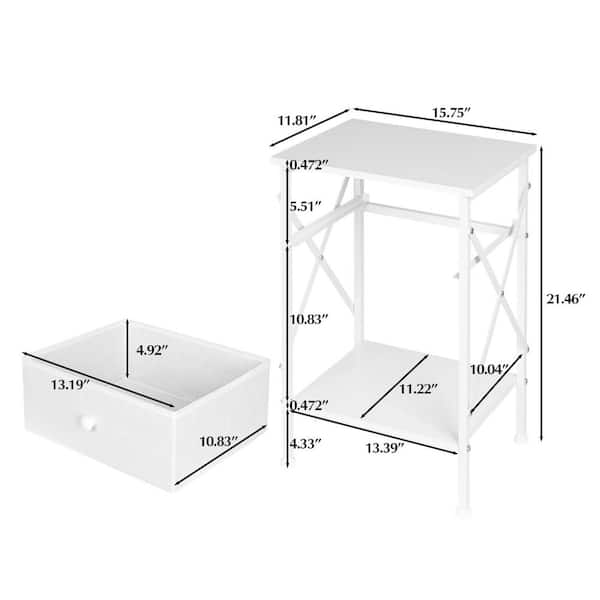 Rustic Nightstand with Drawer, Compact Bedside Table with Storage Shelf for Bedroom, Industrial End Table White