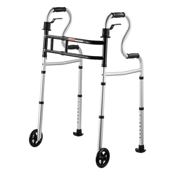 Folding Walker on Wheels, 3-in-1 Stand-Assist Folding Walkers with Adjustable Height and Width, Lightweight Aluminum