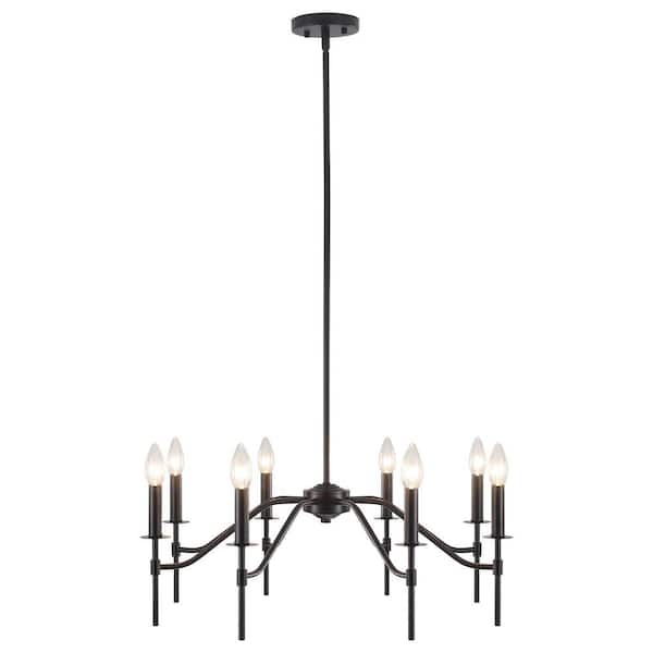 ADSENSTY Modern 8-Light Black Candle Chandelier Farmhouse Pendant Light for Living Room