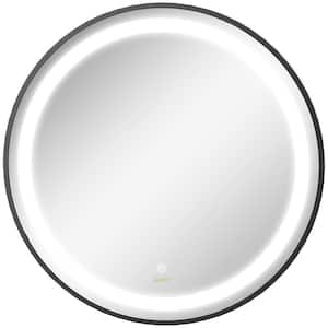 23.5 in. W x 23.5 in. H Round Aluminum Alloy Framed LED Wall-Mounted Bathroom Vanity Mirror in Black