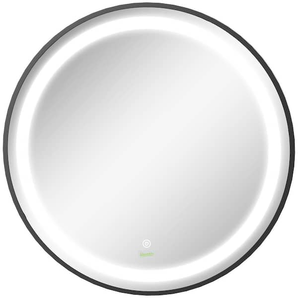23.5 in. W x 23.5 in. H Round Aluminum Alloy Framed LED Wall-Mounted Bathroom Vanity Mirror in Black