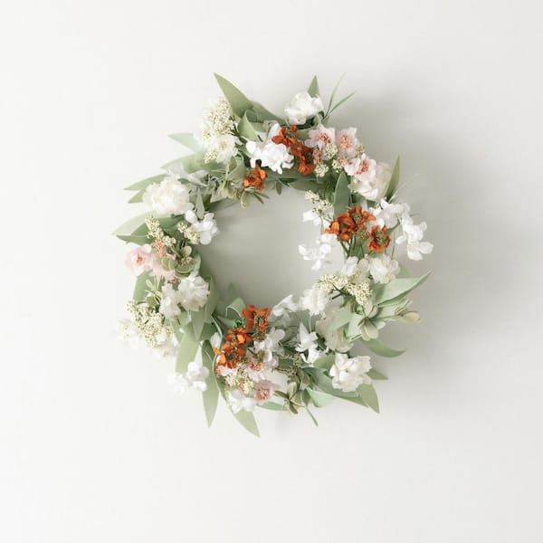 16.5 in. Artificial Mixed Wild Flower Mini Wreath, White