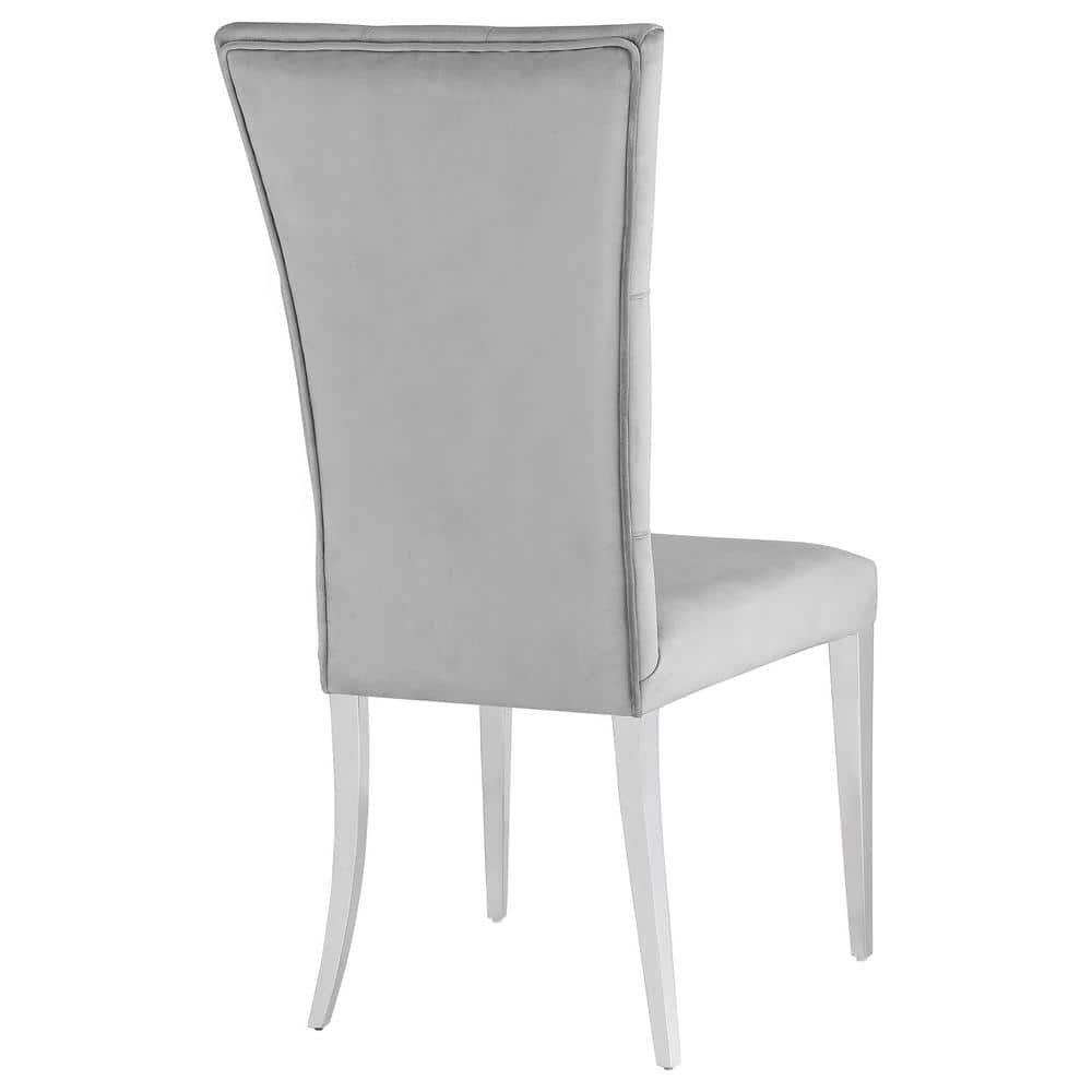 Elegant Grey Velvet Parsons Side Chair with Chrome Metal Legs