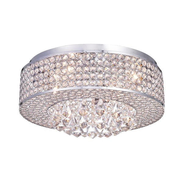 Edvivi Clara 17.5 in. Glam 4-Light Chrome Flush Mount with Crystal Beaded Drum shade and Hanging Crystals