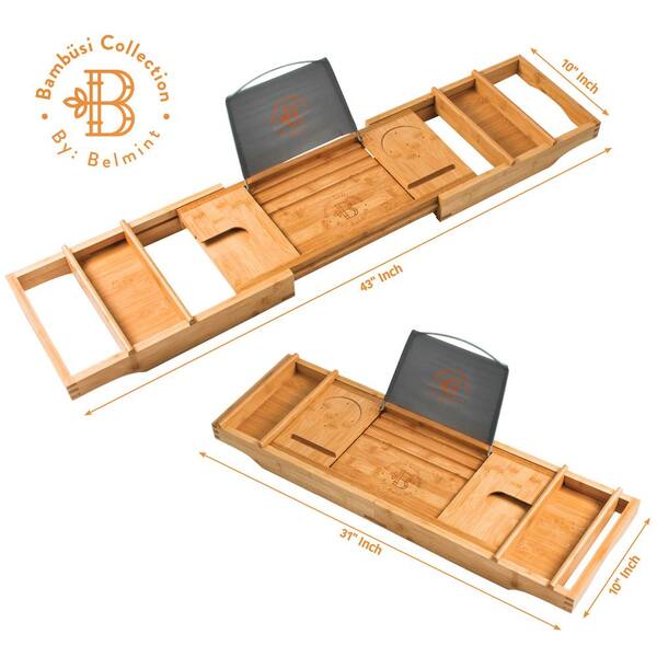 Bambusi Bathtub Caddy Tray With Book, Bathtub Caddy For Jacuzzi Tub