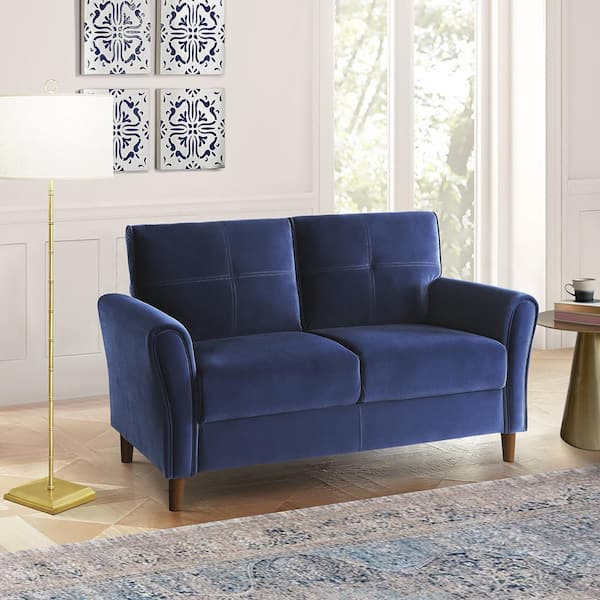 Ah furniture blue traditional ultra comfortable linen fabric store loveseat