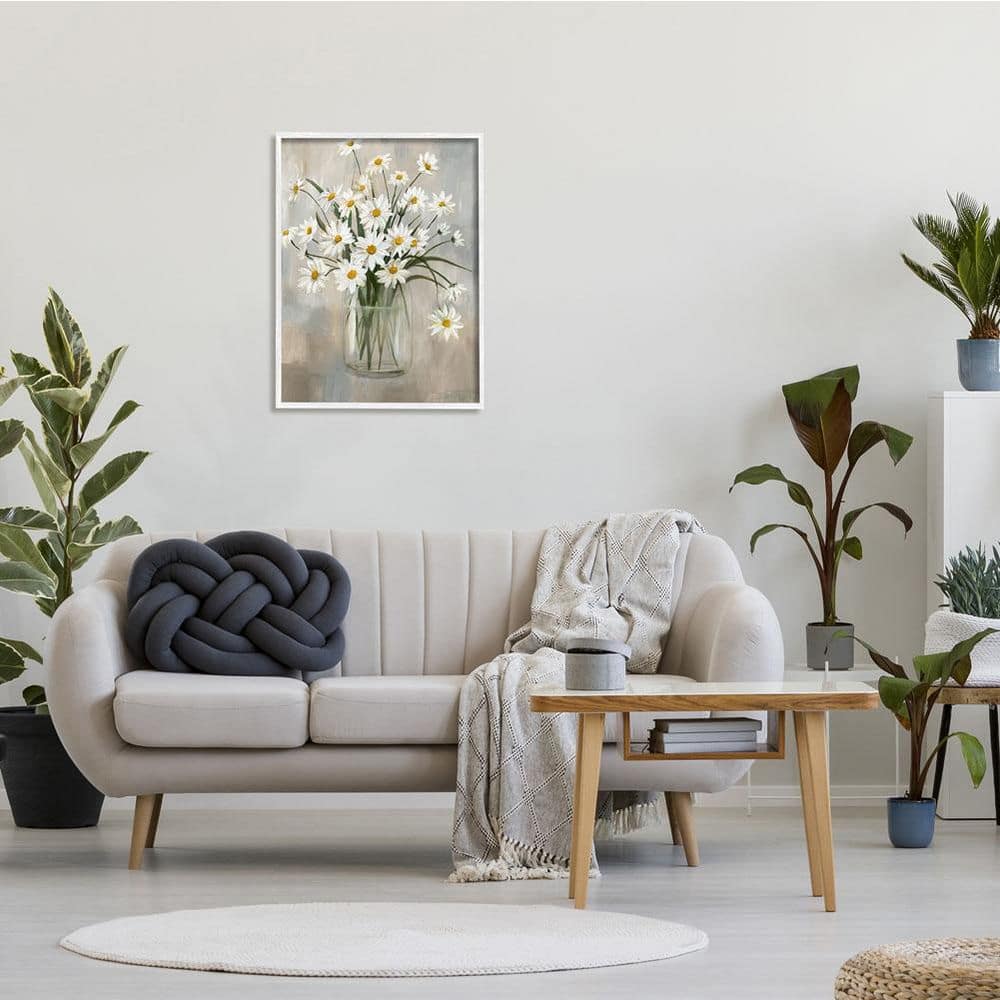 White Framed Daisy Bloom Bouquet Abstract Canvas Print, 24 x 30