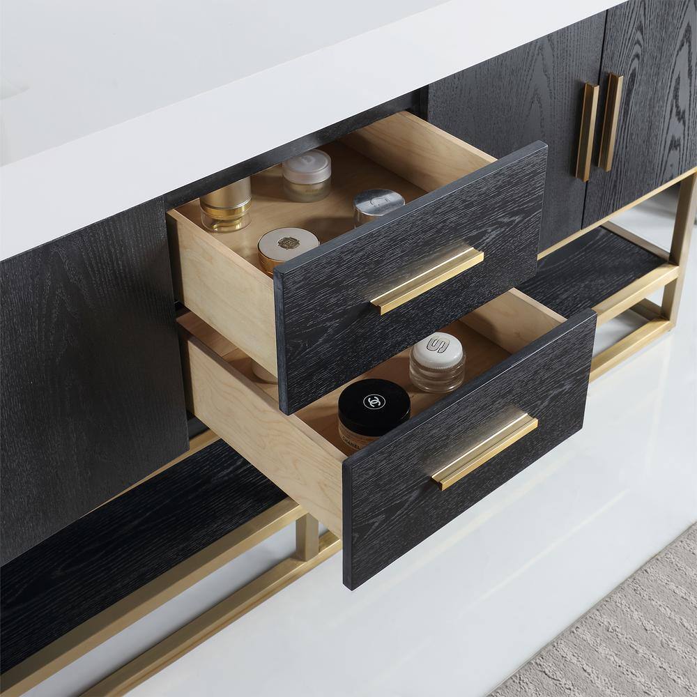 Bianco 72" Black Oak and White Double Vanity with Gold Accents