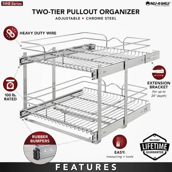 Rev-A-Shelf 5WB2-2122-CR 2-Tier 21-Inch Wire Basket Pull Out Cabinet  Organizer, Chrome