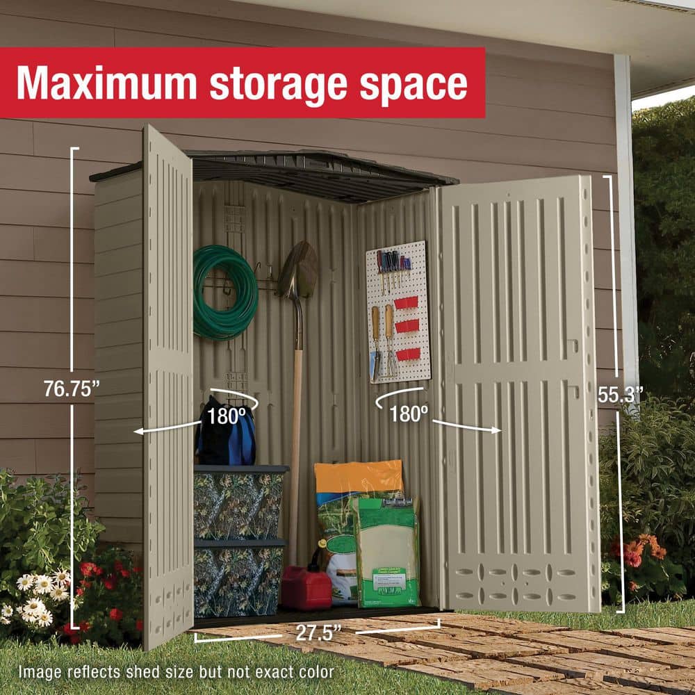 Beige Resin Small Vertical Storage Shed with Shelving