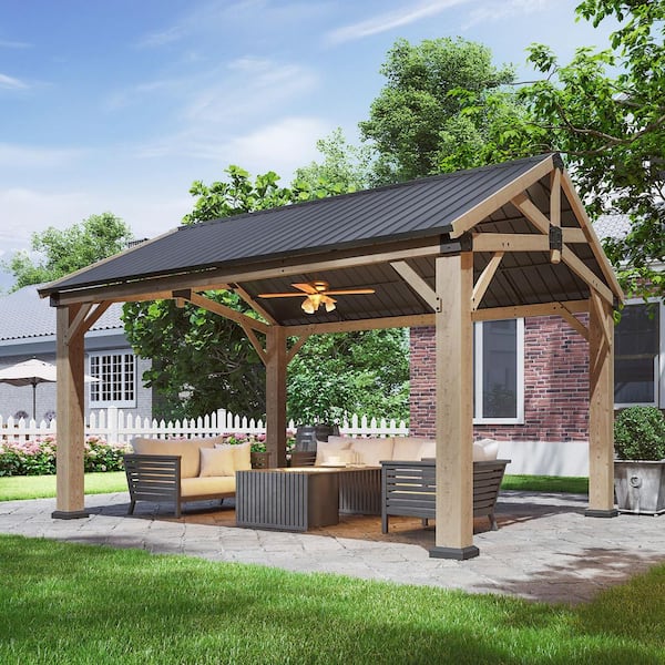Sizzim 14 ft. x 12 ft. Single-Top Pavilion with Wooden Posts for