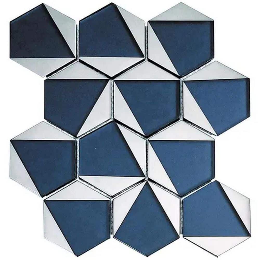 Mirari 9x11 in. Blue, Gray Glossy Glass 3D Trapezoid Mosaic Wall Tile (3.28 sq ft/case, 5-Pack) price history on PriceWatchPro