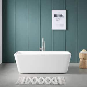 Baddeck 66 in. Acrylic Freestanding Flatbottom Bathtub in White with Overflow and Drain in Brushed Nickel Included