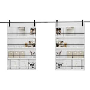 96 in. x 84 in. White Primed Composite MDF Shelves Sliding Barn Door with Hardware Kit and Soft Close