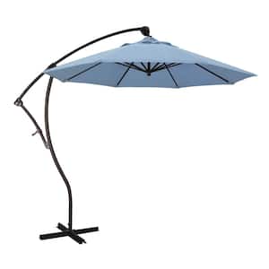 9 ft. Bronze Aluminum Cantilever Patio Umbrella with Crank Open 360 Rotation in Air Blue Sunbrella