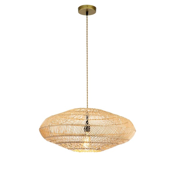 ELE Light & Decor Autumn 1-Light 60-Watt Rattan Pendant Light Modern Orb Shaped Handmade Shade Coastal Decor in Brass