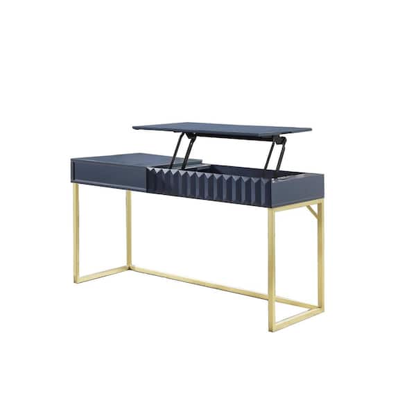 Furniture of America Gotheimer 56.75 in. Rectangular Blue and Gold Writing Desk with Lift-top